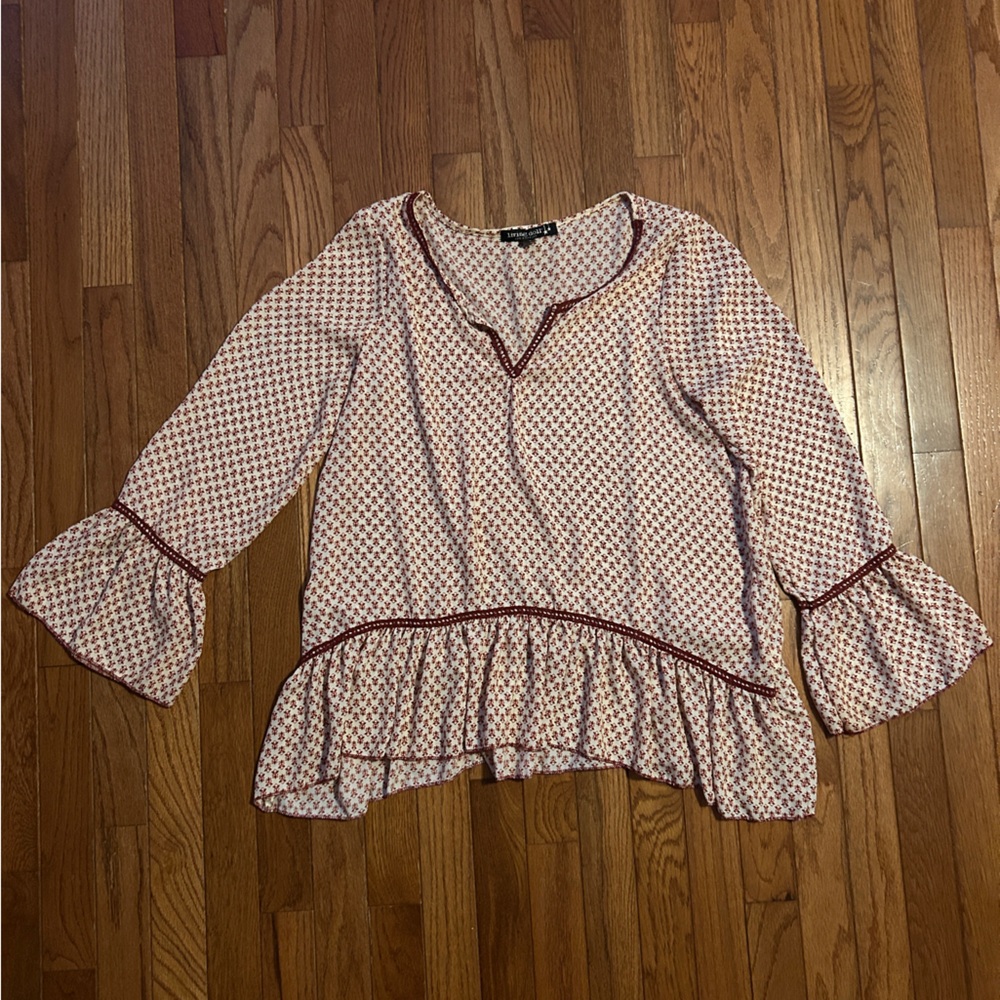 Living Doll Red and White Blouse with Flared Sleeves